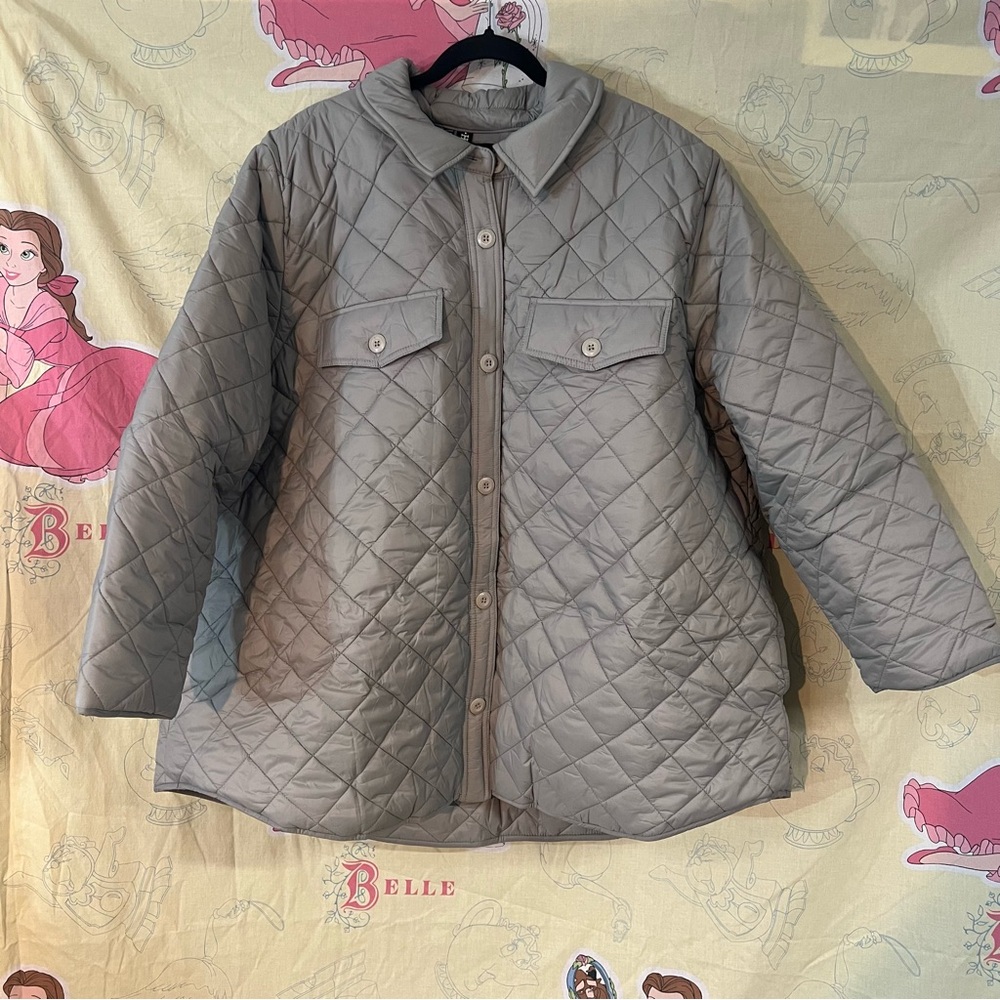 Ulla Popken Soft Gray Quilted Outerwear Coat